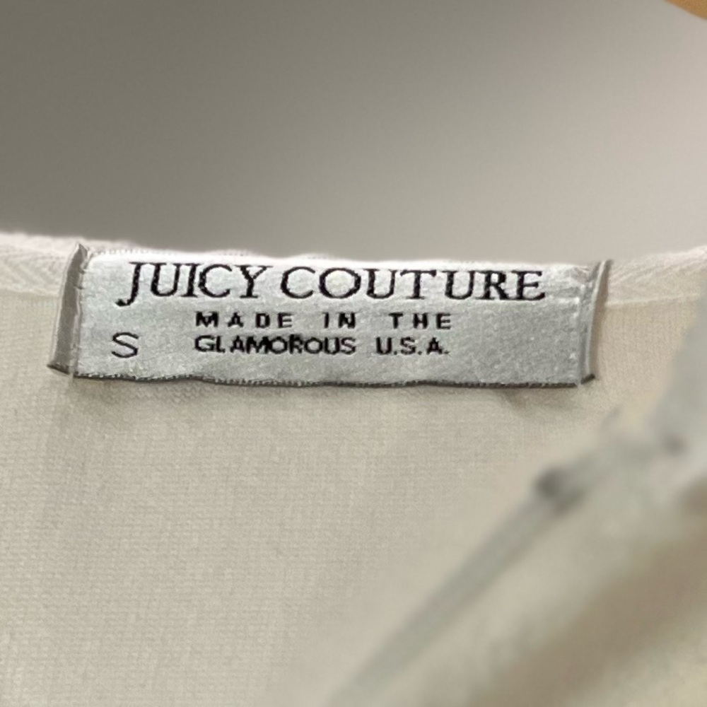 Juicy Couture White Velour Zip Hoodie S Made in USA Y2K Fitted - Picture 3 of 4